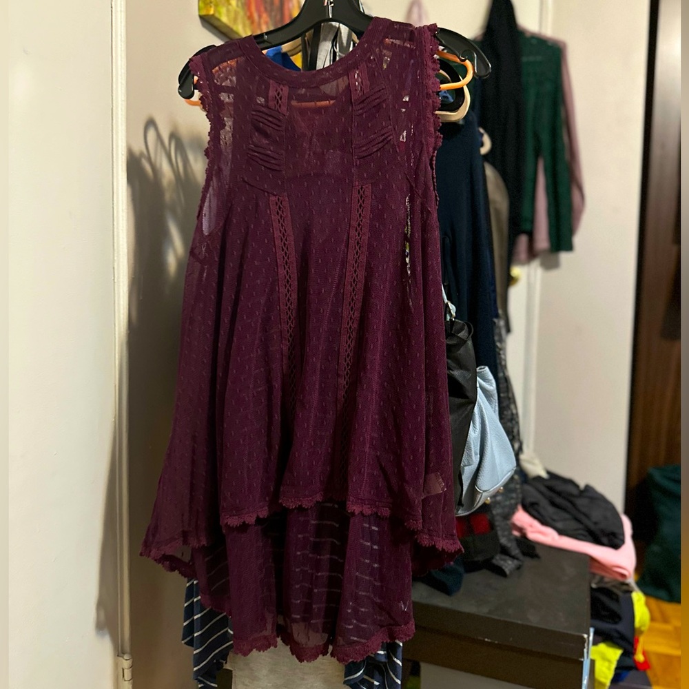 Free People Sheer Burgundy Tunic